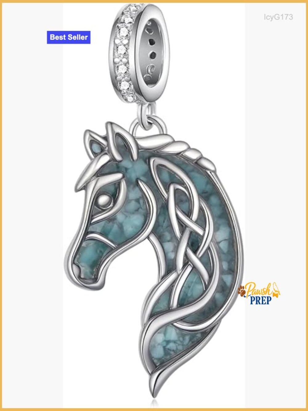 925 Sterling Silver Turquoise Horse Charm Bead Jewelry Gift